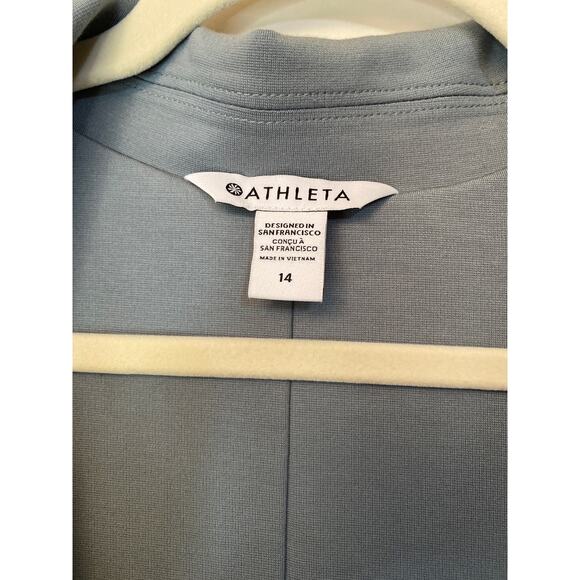 Athleta Eastbound Blazer Jacket Size 14 Gray Blue Open Front Pockets Travel - Picture 2 of 4